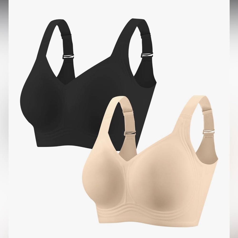 2 Seamless Push Up Bras Black and Tan Women's Bra Set T Shirt Bra Sz XXL